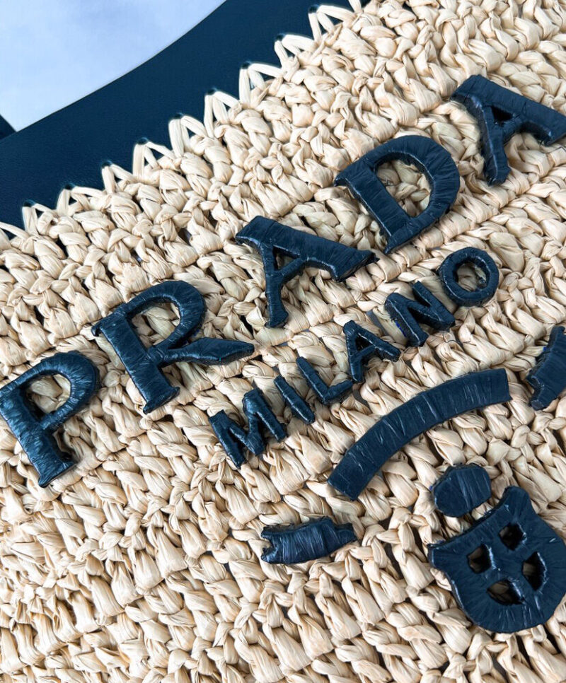 Prada Small Crochet And Leather Tote Bag 1BG500 Apricot